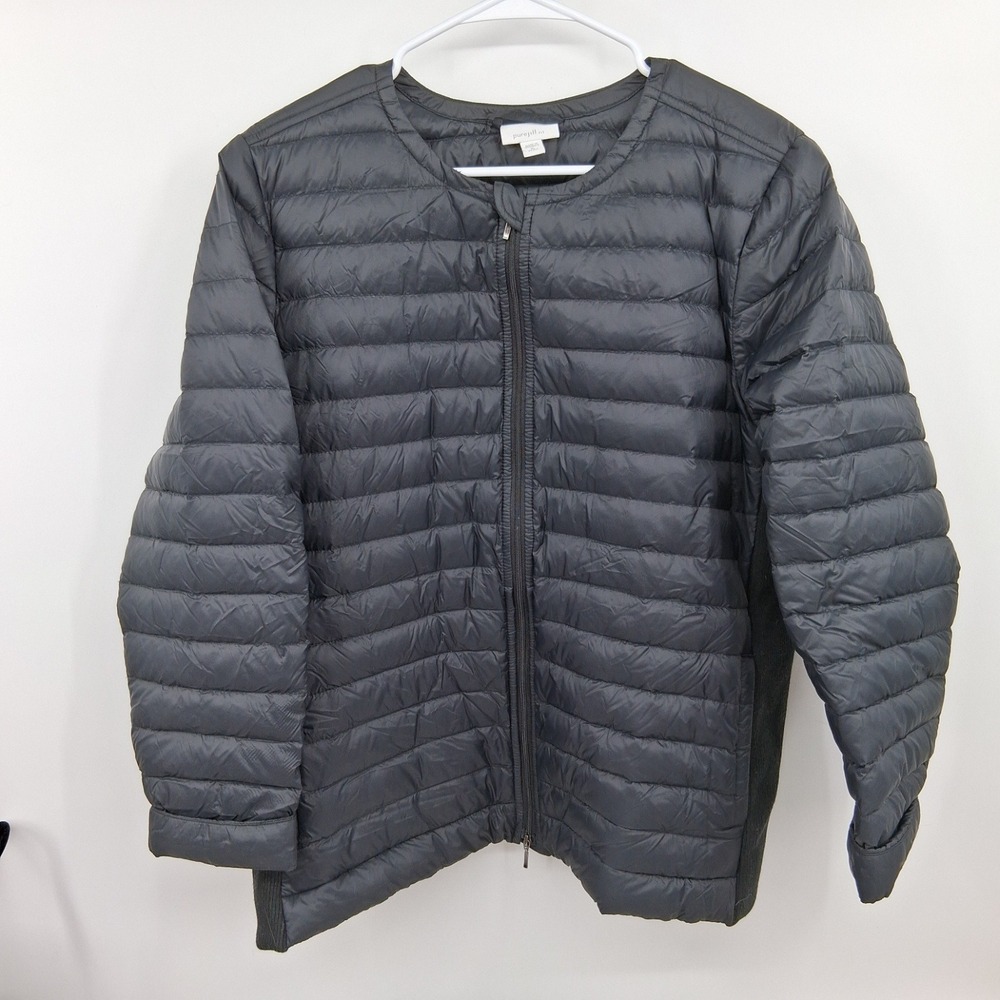 pure‎ Jill Fit Black Zip Up Puffer Coat Down Filled XL Petite EUC